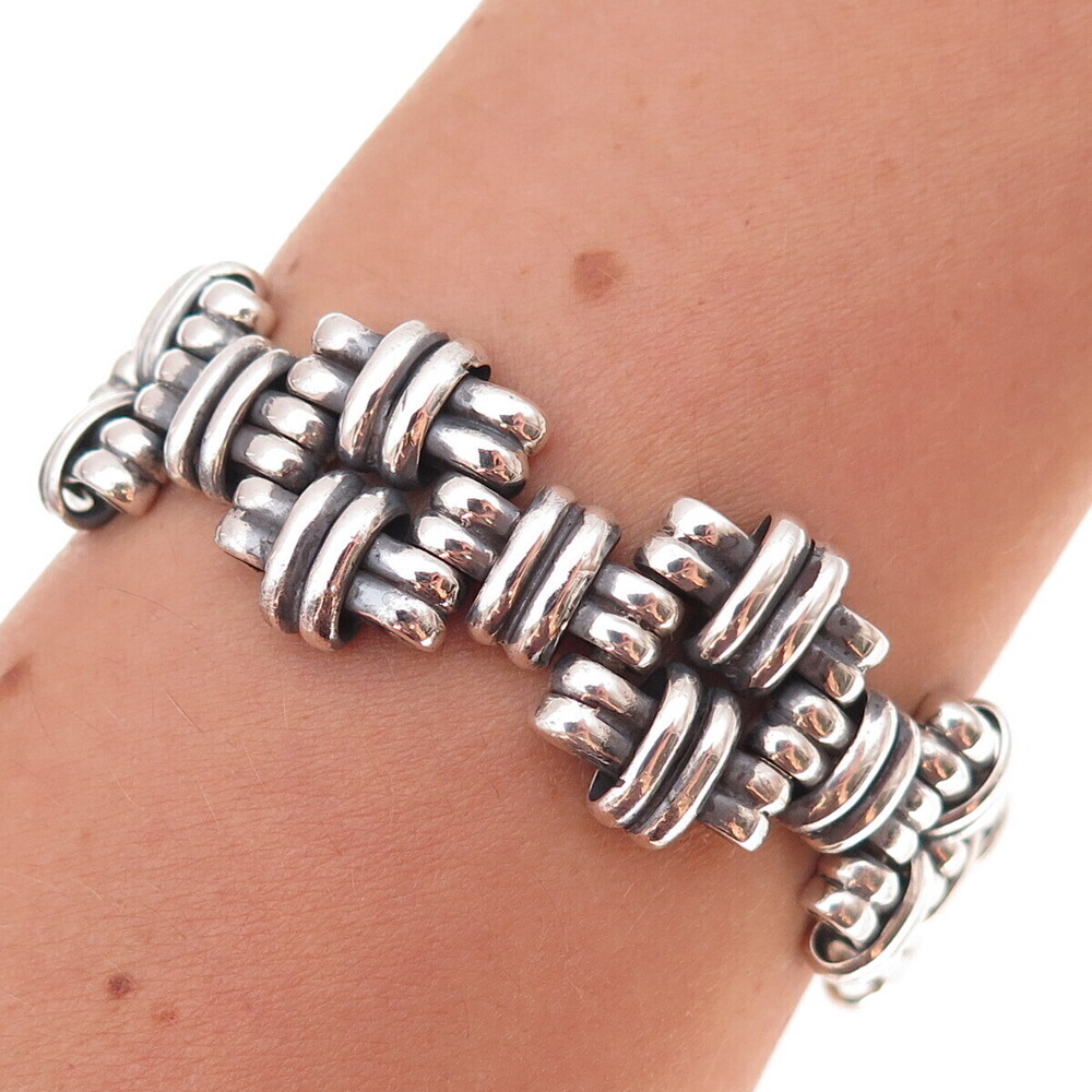 925 Sterling Silver Vintage Mexico Modernist Oxidized Bracelet 7.75"